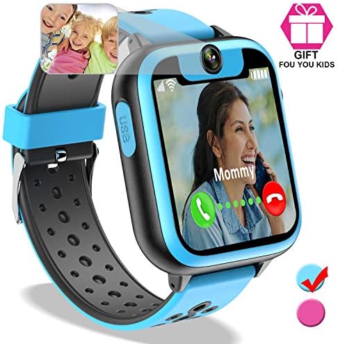 Kids Smart Watch - Smart Phone Watch for 3-12 Year Old Boys Girls with GPS Locator 1.5'' HD Touch Screen Fitness Tracker SOS Camera Game Flashlight Anti Lost Alarm Clock (Blue（7Game）, Phone Watch)