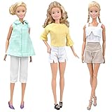 E-TING Handmade Doll Clothes Office Style Wears Casual Clothing for Girl Dolls (3 Sets Linen/Cotton Blended Fabric Clothing)
