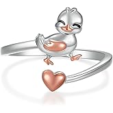 qielizhu Duck Ring 925 Sterling Silver Animal Open Ring Duck Jewelry Gifts for Women Duck Lovers
