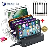 GiGAWOOD Charging Station for Multiple Devices - Bonus 8 Pack USB Cable, Quick Charge 3.0 Dock, Desktop Organizer | 6-Port 60W 12A Fast Charger Block for Apple iPad iPhone X, Samsung Galaxy S9, Black