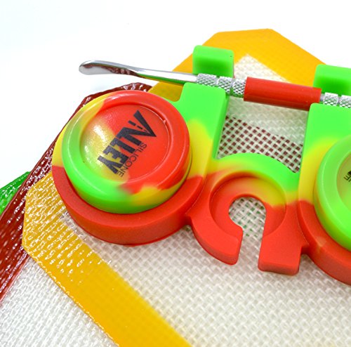 SILICONE ALLEY Carving Tool/Carver (3) + [Rasta Edition KIT] Red/Yellow/Green Mat (3) + Wax Jar of Tie Dye Dabs of Colors (3) + Container Holder (1) - Thumbnail 4