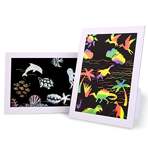 Jar Melo Combo Scratch Art Set: 26 Boards, 4 Stencil Sheet, 1 Stylus Tools, 2 Frames; Rainbow Scratch Pad Scratchboard Art Set for Kids