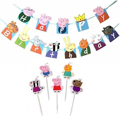 Easonove Birthday Banner Peppa Pig Theme Birthday Decoration Flag with Set of