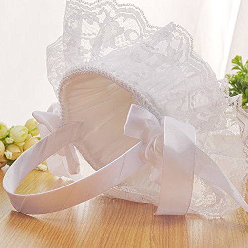 Biback Wedding Flower Girl Basket Rosette Lace Bowknot Rhinstone Satin Wedding Petal Baskets with Ribbon