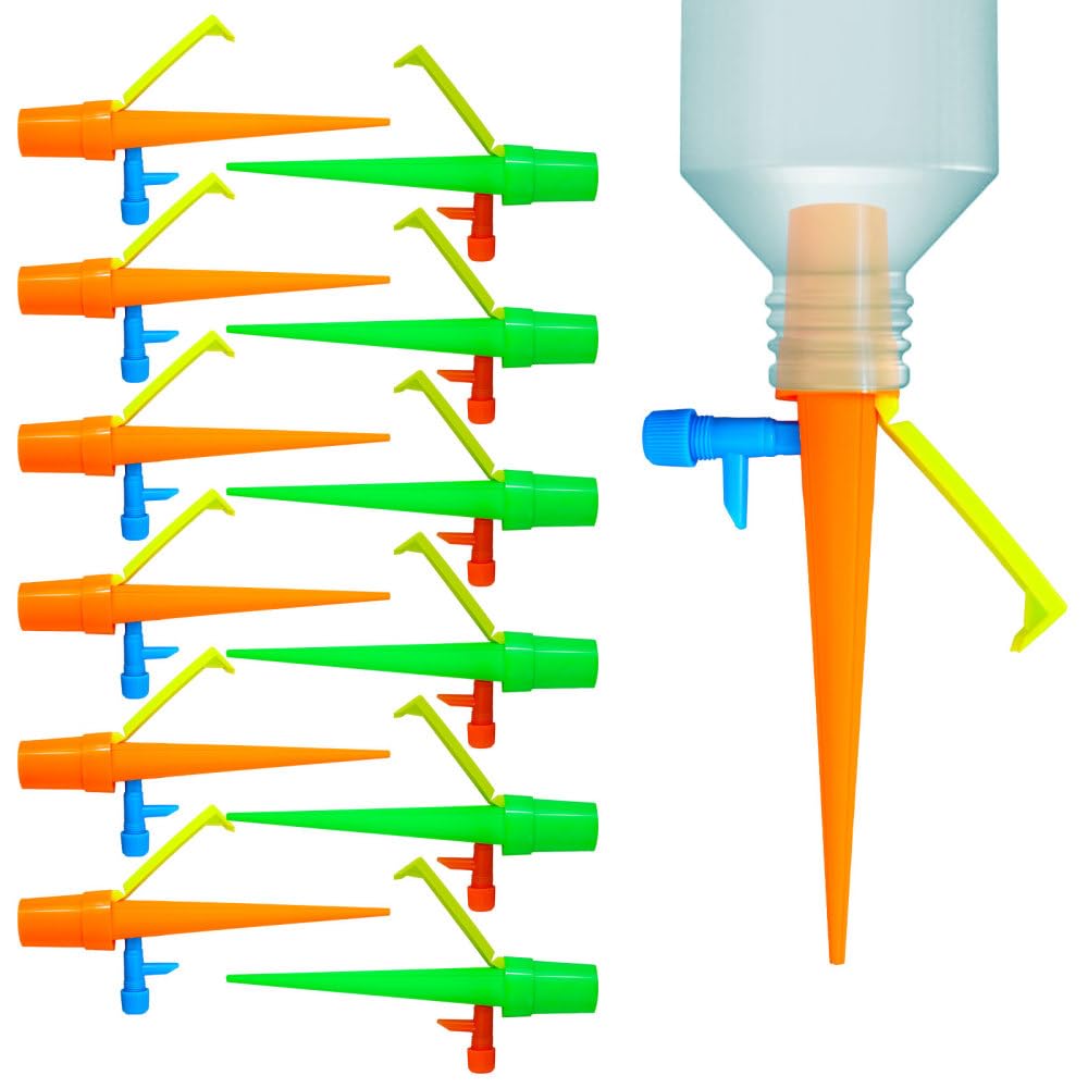 Self Watering Spikes,12 PCS Adjustable Plant Watering Devices Detachable with Rotary Switch for Above 2.5cm Bottle Diameter