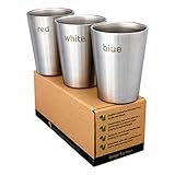 Better For Your - Espresso Cups Stainless Steel Double Wall - Wine Tumblers - Set of 3-8oz / 250ml - Color Words - red - white- blue