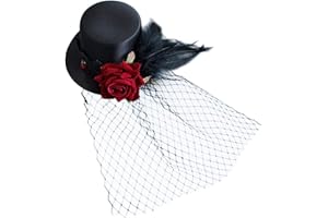 Beaupretty 1920s Fascinator Hat, Mini Tea Party Hats for Women, Black Satin Mini Top Hat Hair Clip with Feather and Mesh Veil, Headwear for Wedding Cosplay Halloween