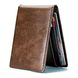 Ultra Slim Mini Bifold Wallet ID Window Card Case with RFID Blocking - Coffee