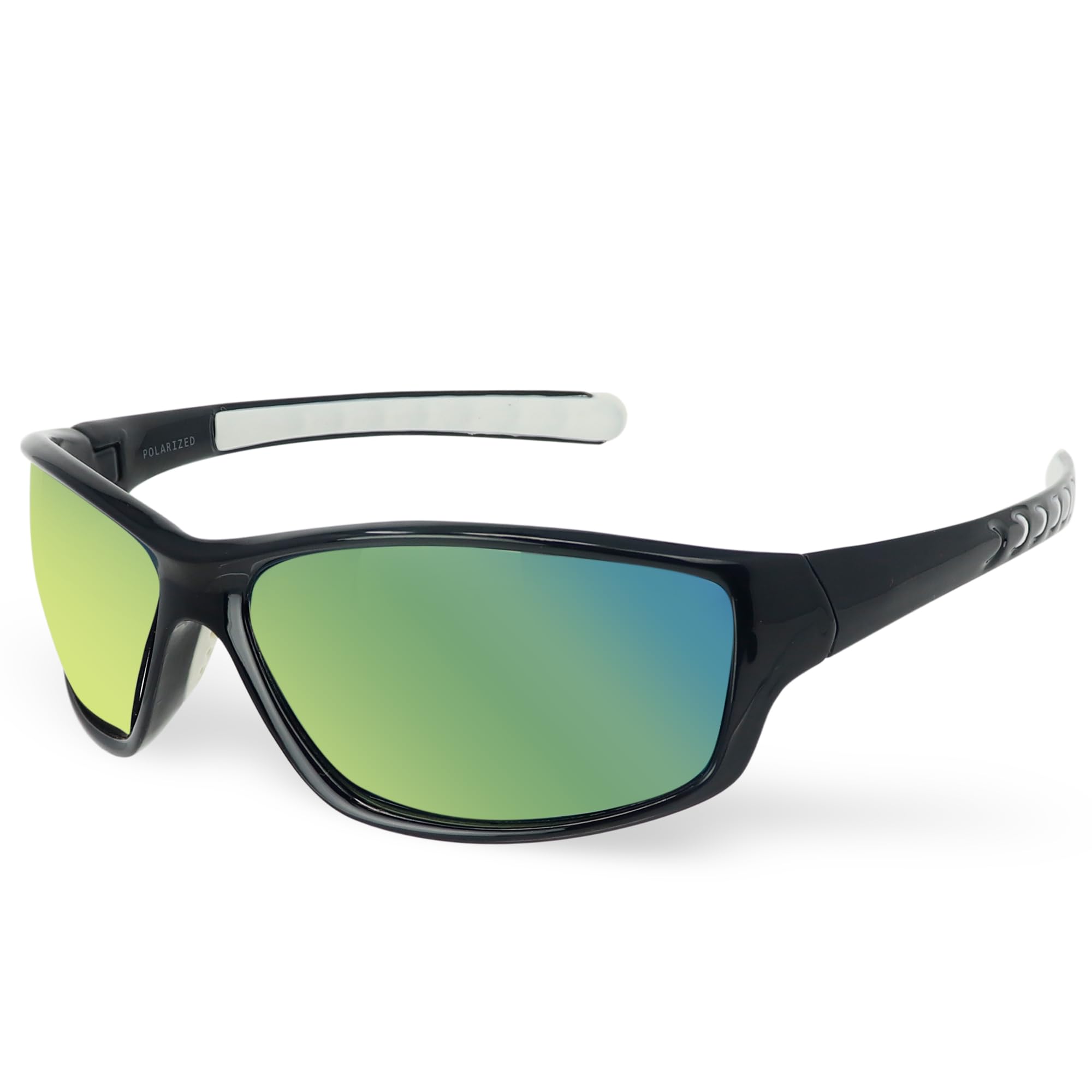 LAGO TERRA Men's Sportive Polarized Revo Mirror Lens Sunglasses - Black/White