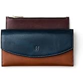 HELMBROOK London Handcrafted Full-Grain Leather Women’s Wallet, RFID Blocking, 12 Card Slots, 3 Compartments, Removable Zipper Coin Pouch, Gift Box & Pouch, Christmas & Birthday, Navy Blue-Tan