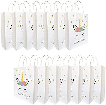 Maplelon 14 Count Unicorn Paper Bags | Unicorn Themed Birthday Favors Treat Candy Goody Gift Bag