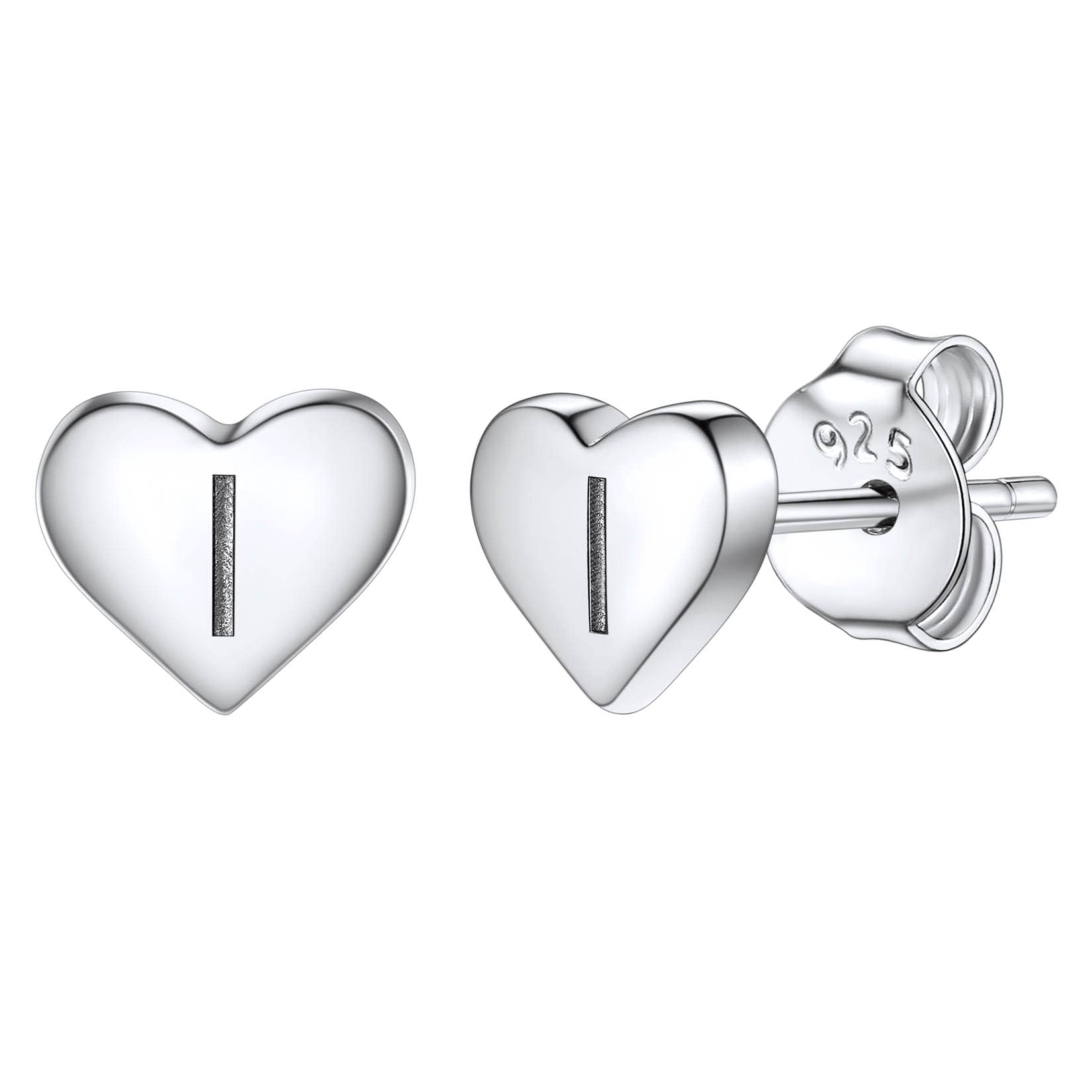 Studs Earrings for Women, S925 Sterling Silver Heart Initial Letter I Small Tiny Earrings for Girls Ladies Mum Daughter Sisters Friends Lover Hypoallergenic Silver Jewellery with Gift Box