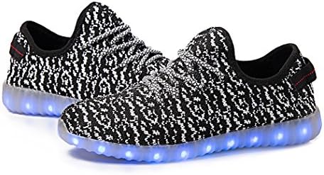 AOBMY LED Shoes 7 Colors Light Up Unisex Sneakers USB Charging Flashing Sport Shoes (11 B(M) US Women/10 D(M) US Men, Black)