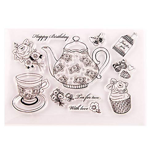 Happy Birthday with Love just for You Sentiments Tea Tea Pot Ice Cream Clear Stamps for Card Making Decoration and DIY Scrapbooking
