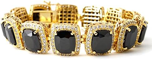 15mm Men's Bracelet Gemstone Onyx Black Gemstone Gold Tone Lab Diamond Bracelet