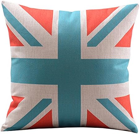 Mega TPC Cotton Linen Square Decorative Throw Pillow Case Cushion Cover Retro Creative Sky Blue &amp; Orange UK Flag 18"