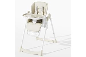Babilous High Chair, Foldable High Chairs for Babies and Toddlers with Removable Tray, Height Adjustable Feeding Chair, Adjustable Backrest and Footrest, Beige