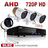 ELEC 4-Channel AHD 1080N DVR HD 2000TVL security system CCTV+ 4 Weatherproof Bullet 1.3MP Cameras IR-Cut Night Vision,NO Hard Drive