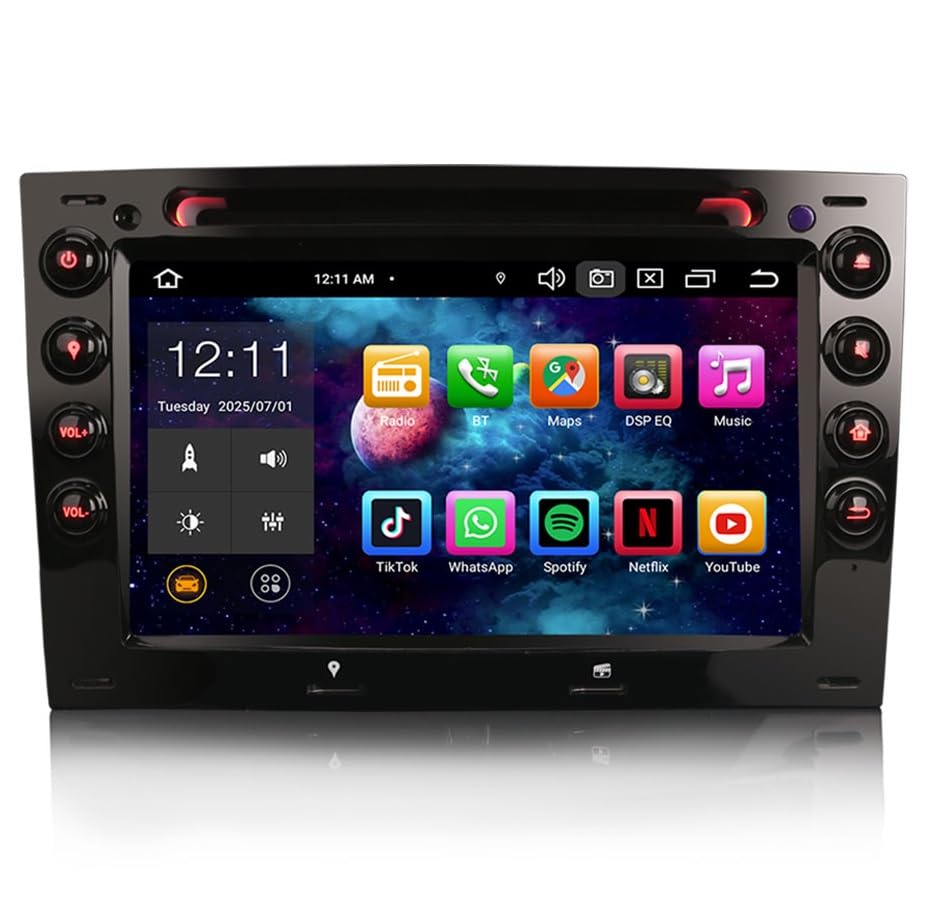 8 Core Android 14 7 inch Car Stereo Sat Nav Head Unit for Renault Megane 2 2002-2008 GPS Wireless Carplay Bluetooth WiFi SWC A2DP FM/AM DAB+DVB-T2 Touchscreen 4GB RAM+64GB ROM