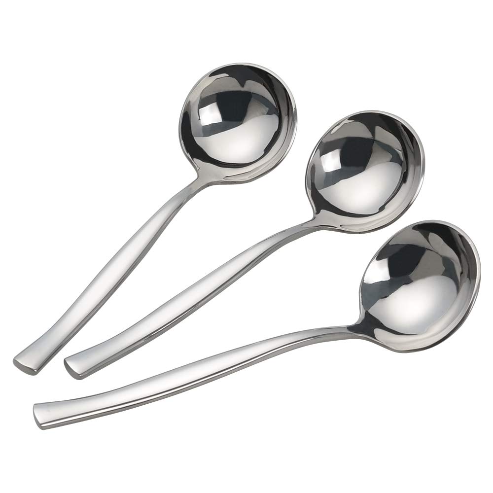 Vareone 3 Pieces Stainless Steel Soup Ladle Spoon, Kitchen Cooking Utensil Ladles, Serving Spoon for Sauce Soup Gravy Salad Dressing, T
