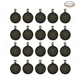 Efivs Arts 20 Round Antique Bronze Circle Tray Pendant Blanks Cameo Bezel Cabochon Settings -Diameter 1 inche(25mm)