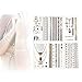 Inifty Temporary Tattoos Body Art Stickers Waterproof Shiny Jewelry High Gloss Shimmer Designs in Gold, Silver, Black & Blue Turquoise (6 Sheets Gold & Silver)