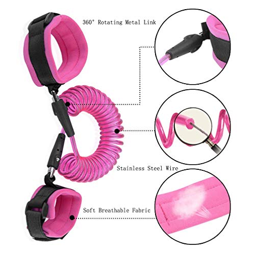Wenosda 2 Pack Anti Lost Harness Rein Belt Strap & Anti-Lost Wrist Link Safety Band with 360°Rotation Leash Assistant for Toddler/Kids/Babies/Children(Wings Butterfly for Walking + 4.9ft Pink Rope)