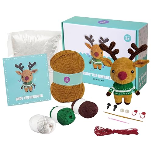 Amigurumi Crochet Kit for Adults - Intermediate DIY Craft Kit with Materials & Instructions - Create Your Own Amigurumi Animal - Perfect Arts and Crafts for Adults (Reindeer)
