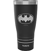 Tervis Traveler DC Comics Batman Logo Engraved on Onyx Shadow Triple Walled Insulated Tumbler Travel Cup Keeps Drinks Cold & Hot, 30oz, Onyx Shadow