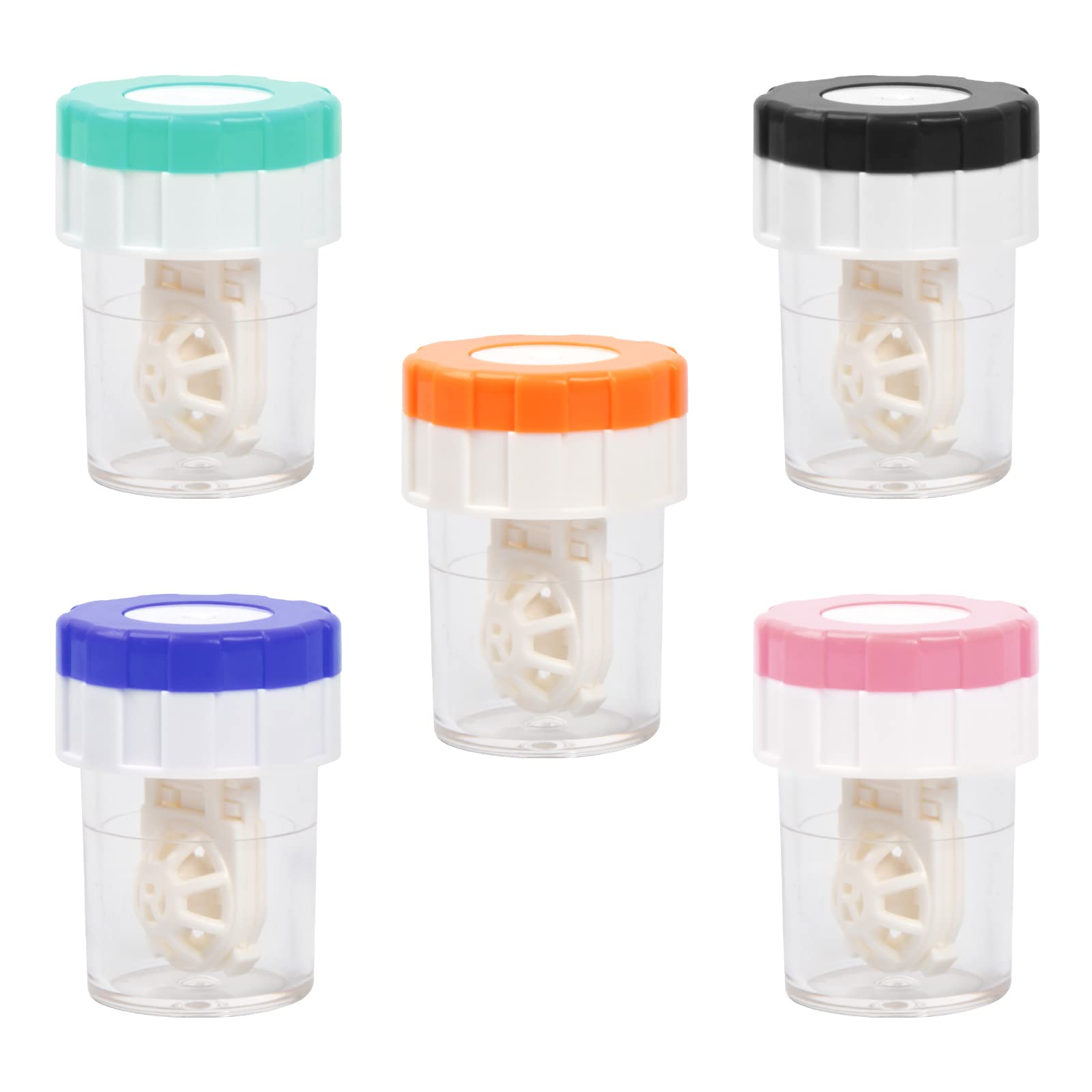 Zsanhua 5 Pieces Contact Lens Barrel Cases, Plastic Portable Contact Lens Cleaner Washer Manual Rotation Contact Lens Cleaning Case for Daily Eyes Care (5 Colors)