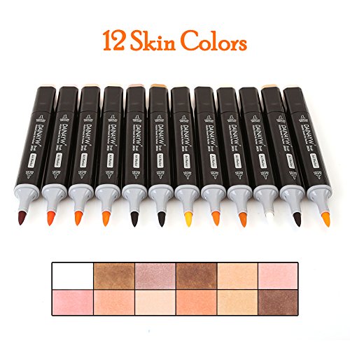 Dainayw 12 Colors Skin Tone Markers, Professional Permanent Dual Tip Soft Brush Artist Sketch