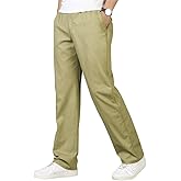 OCHENTA Men's Elastic Waist Relaxed Straight Leg Baggy Pull On Work Casual Lounge Pants