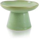 Wide Shallow 6.1" Raised Cat Bowls, Ceramic Elevated Food Bowl for Flat Faced Cats and Small Dogs, Porcelain Feeder Bowl, Stress Free, Protect Cat&rsquo;s Spine, Green