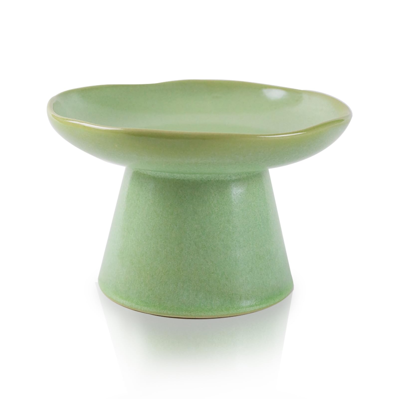 Photo 1 of Wide Shallow 6.1" Raised Cat Bowls, Ceramic Elevated Food Bowl for Flat Faced Cats and Small Dogs, Porcelain Feeder Bowl, Stress Free, Protect Cat’s Spine, Green