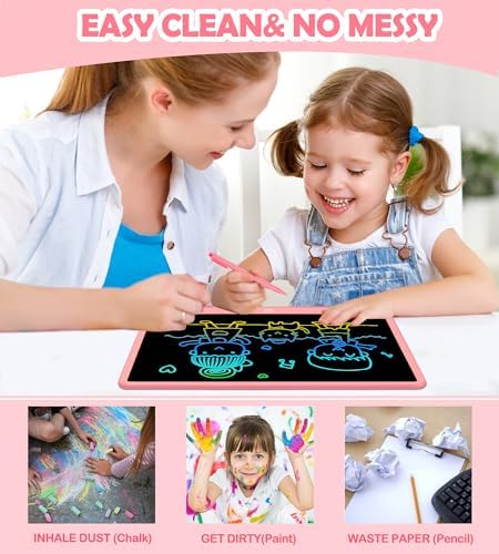 Bunte LCD Schreibtafel Kinder 16 Zoll, Maltafel Zaubertafel Digital Zeichnen Writing Tablet Ektronischer Grafiktablet 3-12 jährige mädchen Jungenkinderspielzeug Geschenke (Rosa)
