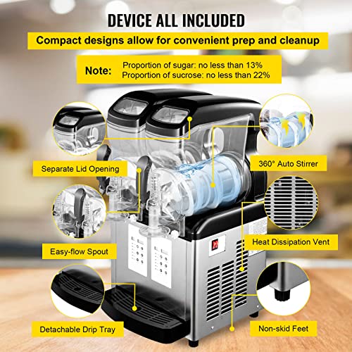 VEVOR Commercial Slushy Machines 2x10L Slushy Machine 110V Slush Frozen