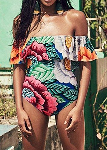 PiePieBuy Women A-Line Off Shoulder Sexy Ruffle Flounce Bikini African Swimsuit Swimwear Bathing Suit