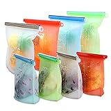 Reusable Silicone Food Storage Bags,WOHOME Freezer Airtight Seal Food Preservation Bags/Food Grade/Versatile Preservation Bag Container for Vegetable,Liquid,Snack,Meat,Fruit/4xLarge 50oz+4xSmall 30oz