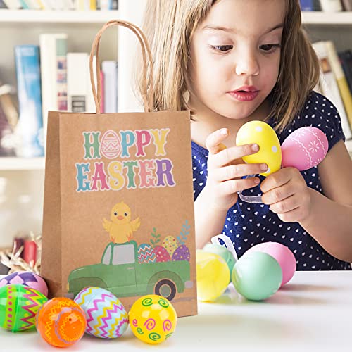 TOXOY Easter Gift Bags with Handles, 18PCS Easter Kraft Paper Bags Goodie Treat Bags for Kids Easter Party Favors Candies Cookies Toys