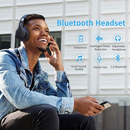 Bluetooth Headphones Over Ear, Comfortable Wireless Headphones, Rechargeable HiFi Stereo Headset, w/Wired Mode, CVC6.0 Microphone for Cellphone Online Class, Home Office, PC (Black)