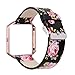 YOSWAN Replacement Band for Blaze, Watchband Floral Soft Leather Strap Replacement Watch Band Wristband Bracelet Strap and Frame for Blaze (Black Pink+ Rose Pink Frame)