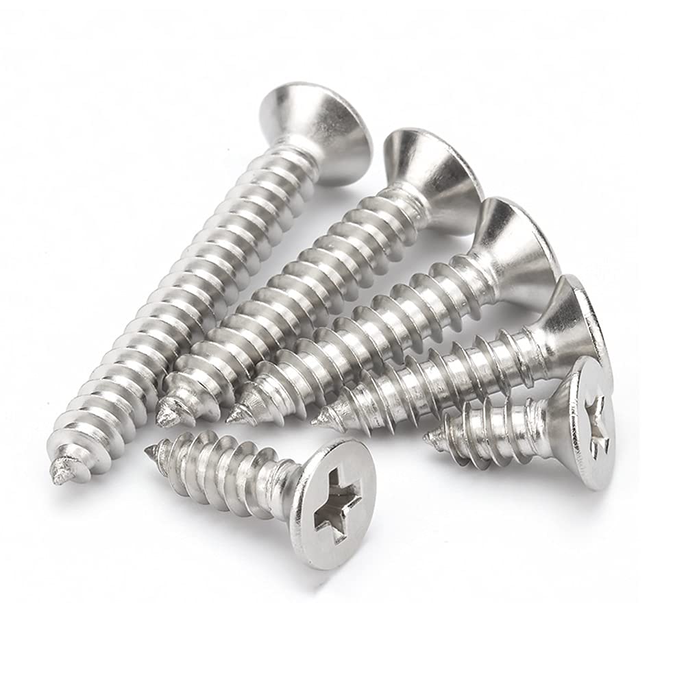 BOZONLI Countersunk Self Tapping Screw 304 Stainless Steel Wood Screws Cross Flat Head Drywall Screws for Plastic Wood Soft Metal, M5×40mm,50 pcs