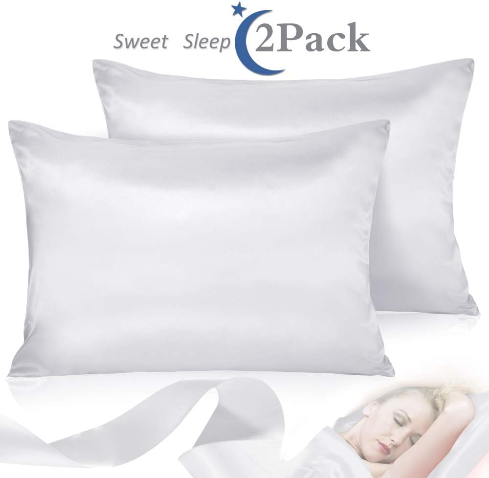 Leccod 2 Pack Silky Satin Pillowcase for Hair and Skin Cool Super Soft and Luxury Pillow Cases Covers with Envelope Closure (Silver Gray, Standard: 20x26)