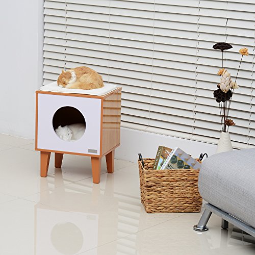 Pawhut 20" mid-century modern square cat house - b…