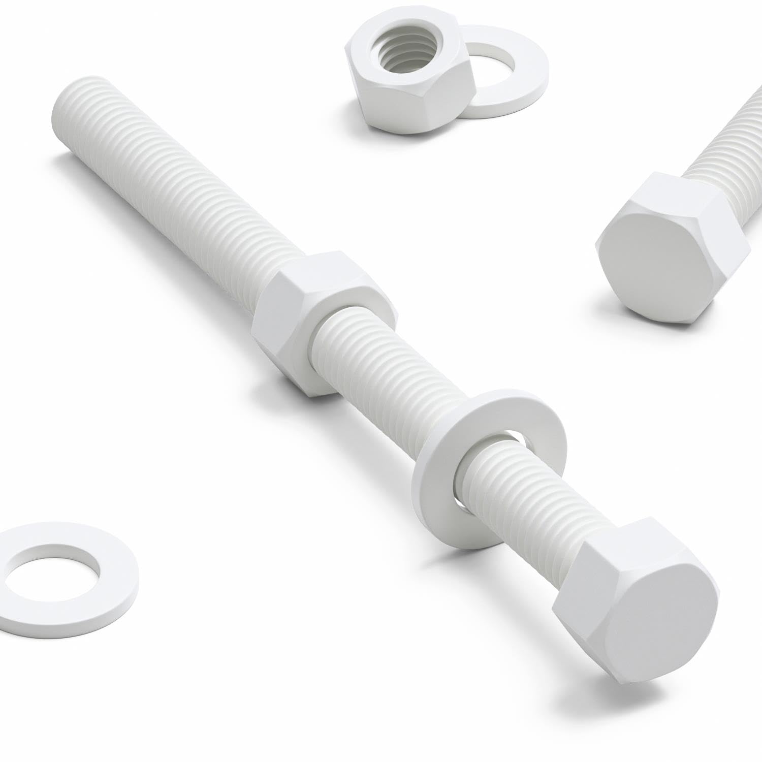 5X White Hex Head Screws Polypropylene (PP) Plastic Nuts and Bolts, Washers, M12 x 150mm, Acrylic, Water Resistant, Anti-Corrosion, Chemical Resistant, Strong.