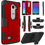LG Leon Case, LG Power Case, LG Destiny Case,EC™ Hybrid Dual Layer Combo Armor Protective Case Cover with Kickstand and Locking Belt Swivel Clip for LG Tribute 2/ LG Leon LTE C40 (Red+Black)