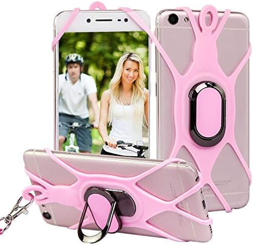 3-in-1 Cell Phone Lanyard with Hand Grip Detachable Neck Strap Protector for Smartphones 5 Inches Above (Pink)