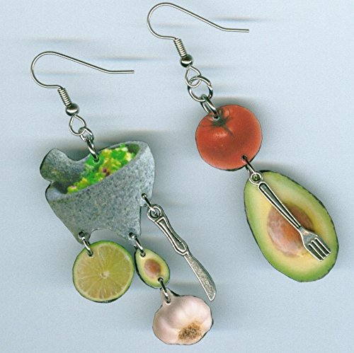 Guacamole Earrings - Molcajete bowl Avocado - Mexican Fiesta Cinco De Mayo - waitress restaurant taqueria gift