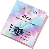 COLORFUL BLING Zodiac Necklace for Women 12 Constellation Sign Pendant Necklace Heart Color Changing Necklace Temperature Sensing Mood Necklace Astrology Horoscope Necklace