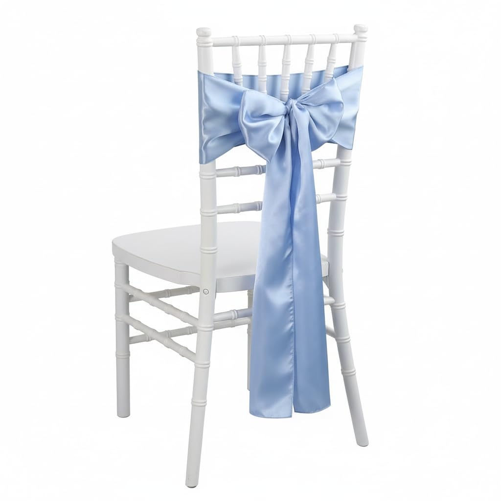 iEventStar Satin Sash Sashes Chair Bow Bows Cover Wedding Banquet Party Chair Decoration (Light Blue, 50) — image 1